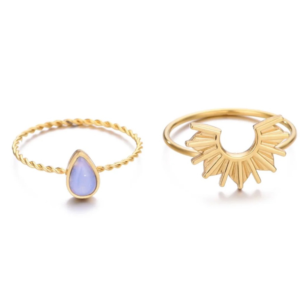 Tarnish Resistant 18k Gold Plated Opal Sunrise Ring Set